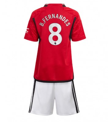Lacne Dětský Futbalové dres Manchester United Bruno Fernandes #8 2023-24 Krátky Rukáv - Domáci (+ trenírky)